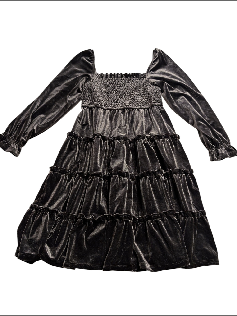 crown & ivy Black Velvet Tiered Smocked Bodice Dress